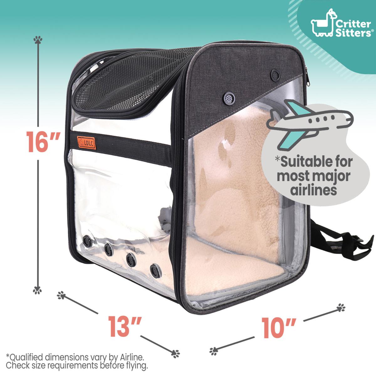 Critter Sitters Grey Pet Carrier Backpack, Small Dogs, Cats, Scratch  Resistant Breathable Windows