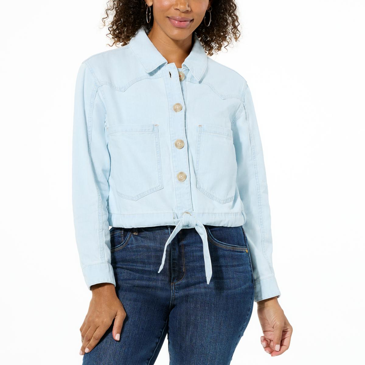 Democracy Button Down Tie-Front Denim Twill Jacket - 22649574 | HSN