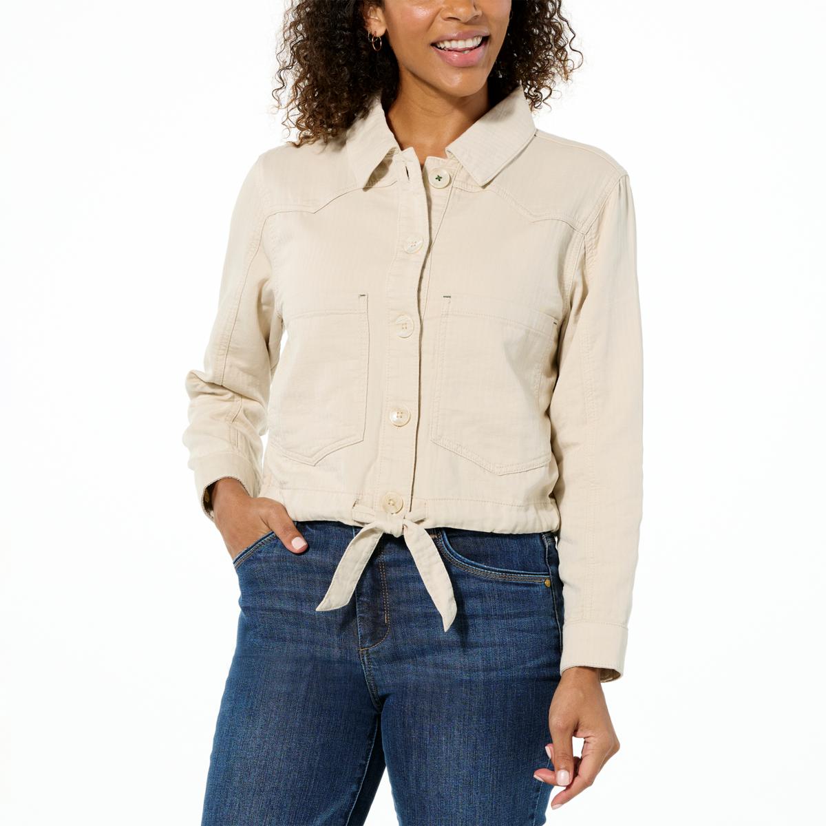 Democracy Button Down Tie-Front Denim Twill Jacket - 22649574 | HSN