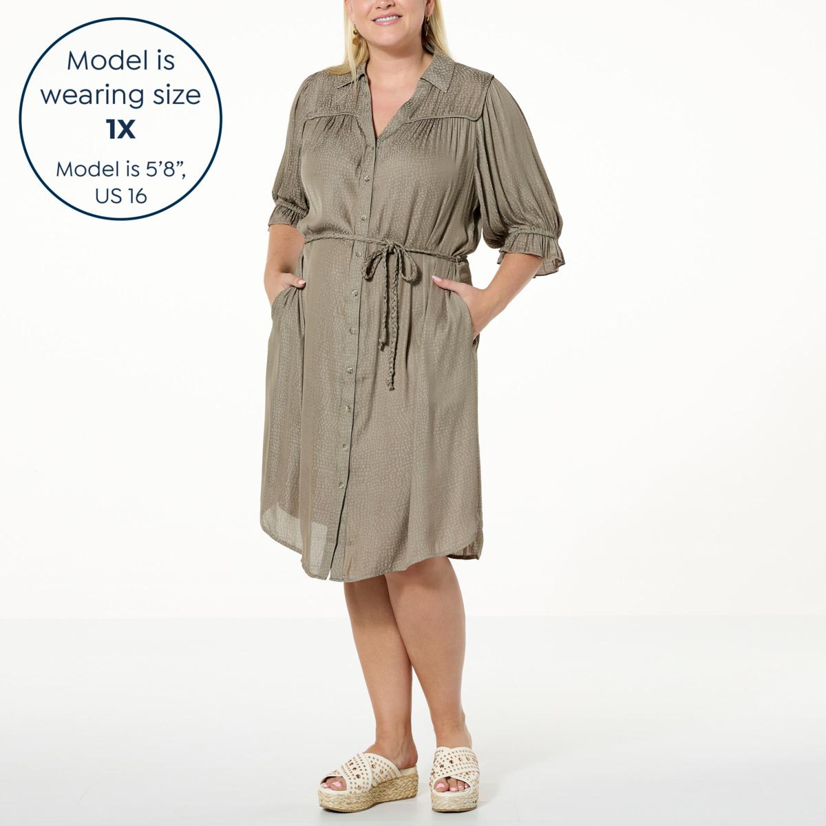 Democracy Hammered Satin Lantern-Sleeve Shirtdress