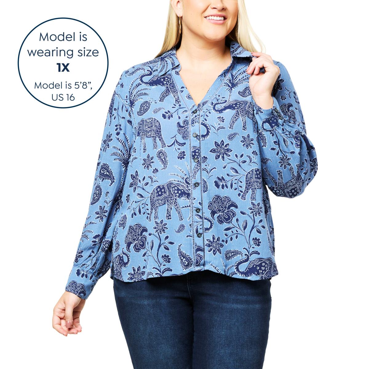 Democracy Long-Sleeve Printed Button-Down Top