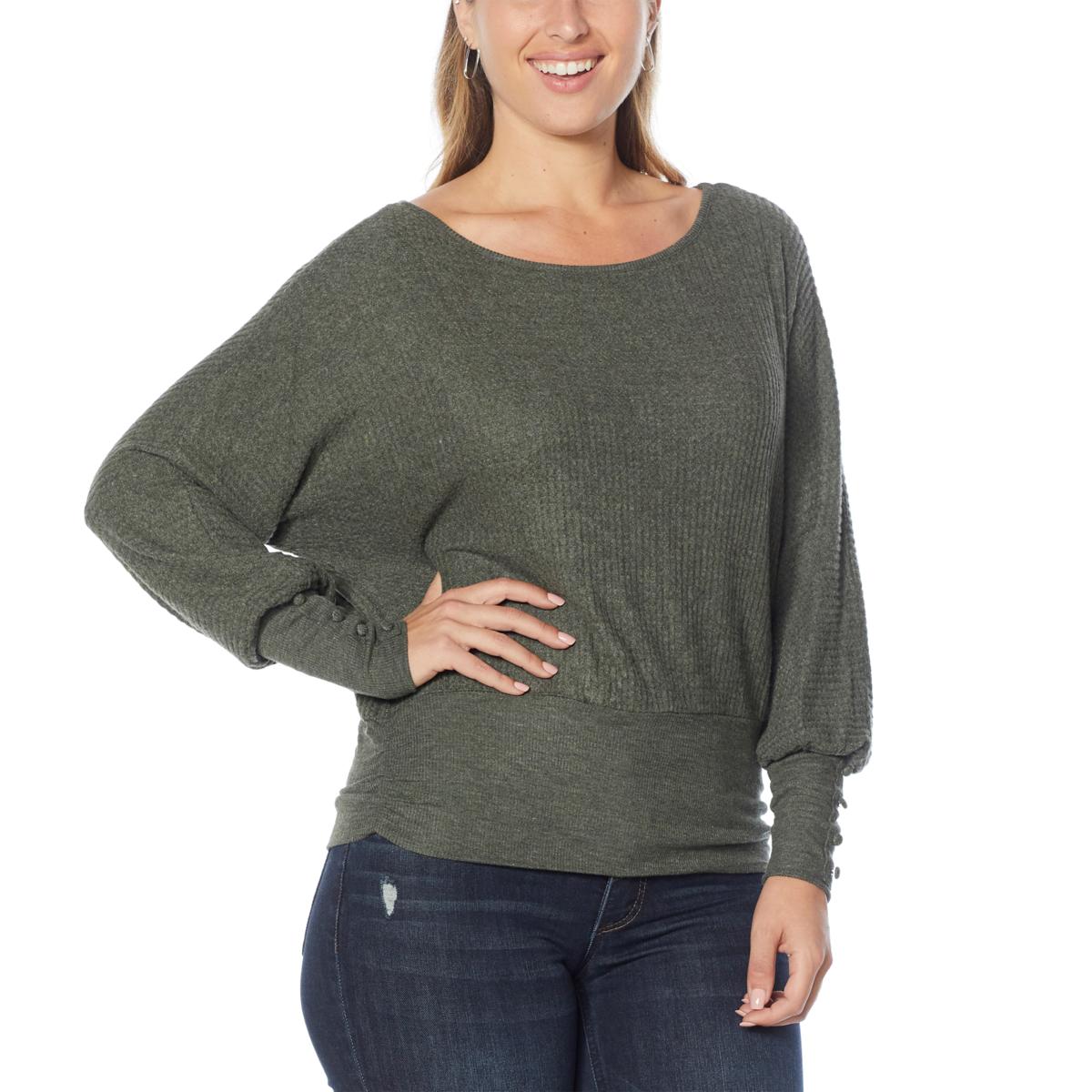 Democracy Waffle Knit Long-Sleeve Banded Hem Top