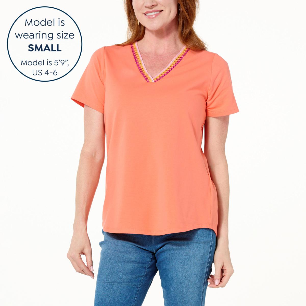 womens orange v neck t shirts