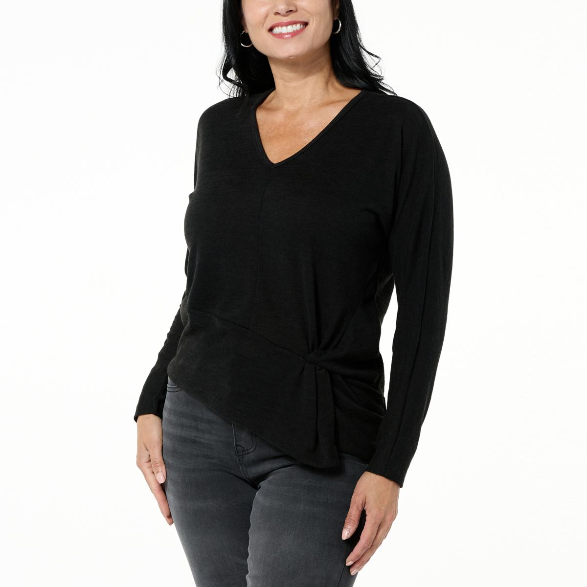 DG2 by Diane Gilman Dolman-Sleeve Twist Front Knit Asymmetric Top