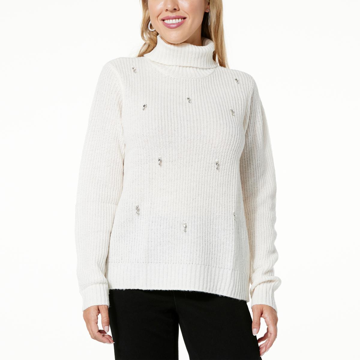 DG2 by Diane Gilman Embellished Turtleneck Pullover Sweater