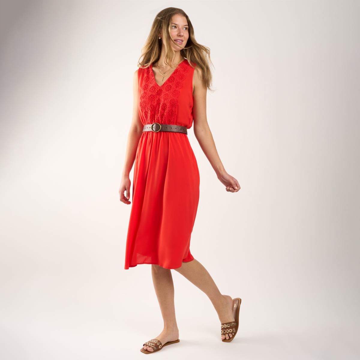 embroidered eyelet midi dress Moon River Eyelet Midi Dress | Red | Size S main image 0