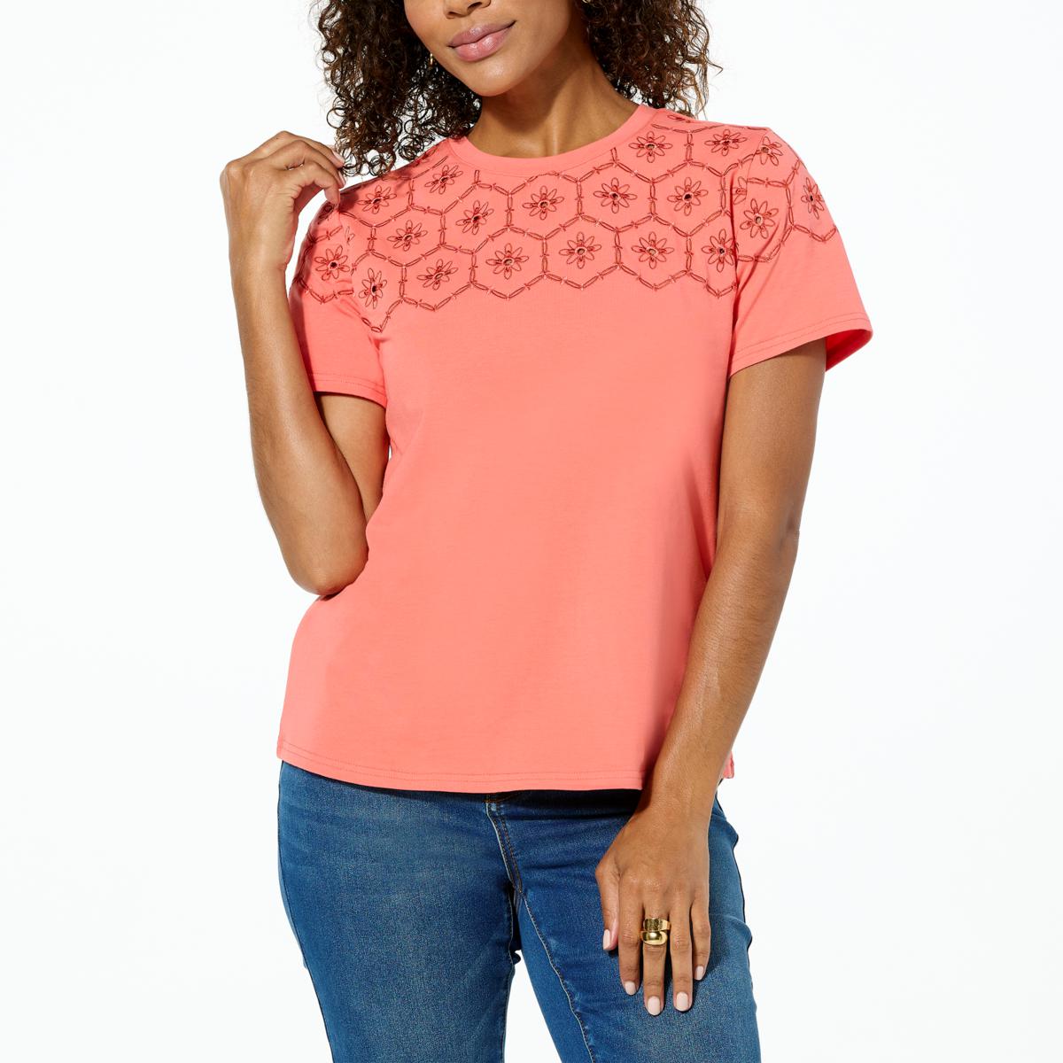 DG2 by Diane Gilman Embroidered Eyelet Knit Tee - 22648963 | HSN