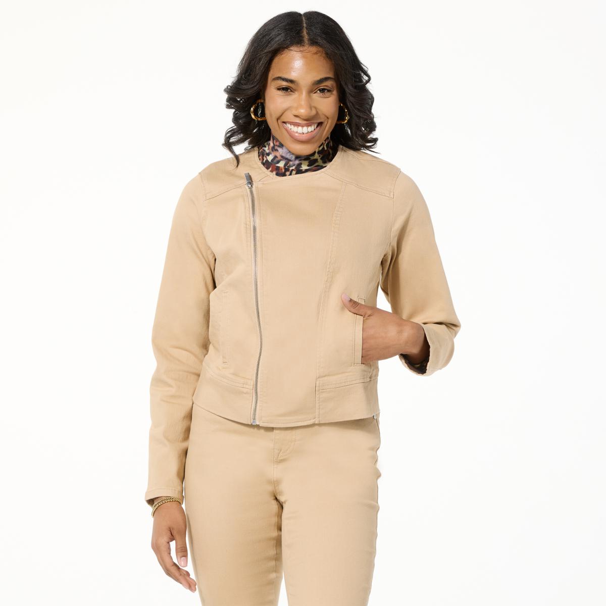 DG2 by Diane Gilman New Classic Stretch Denim Collarless Moto