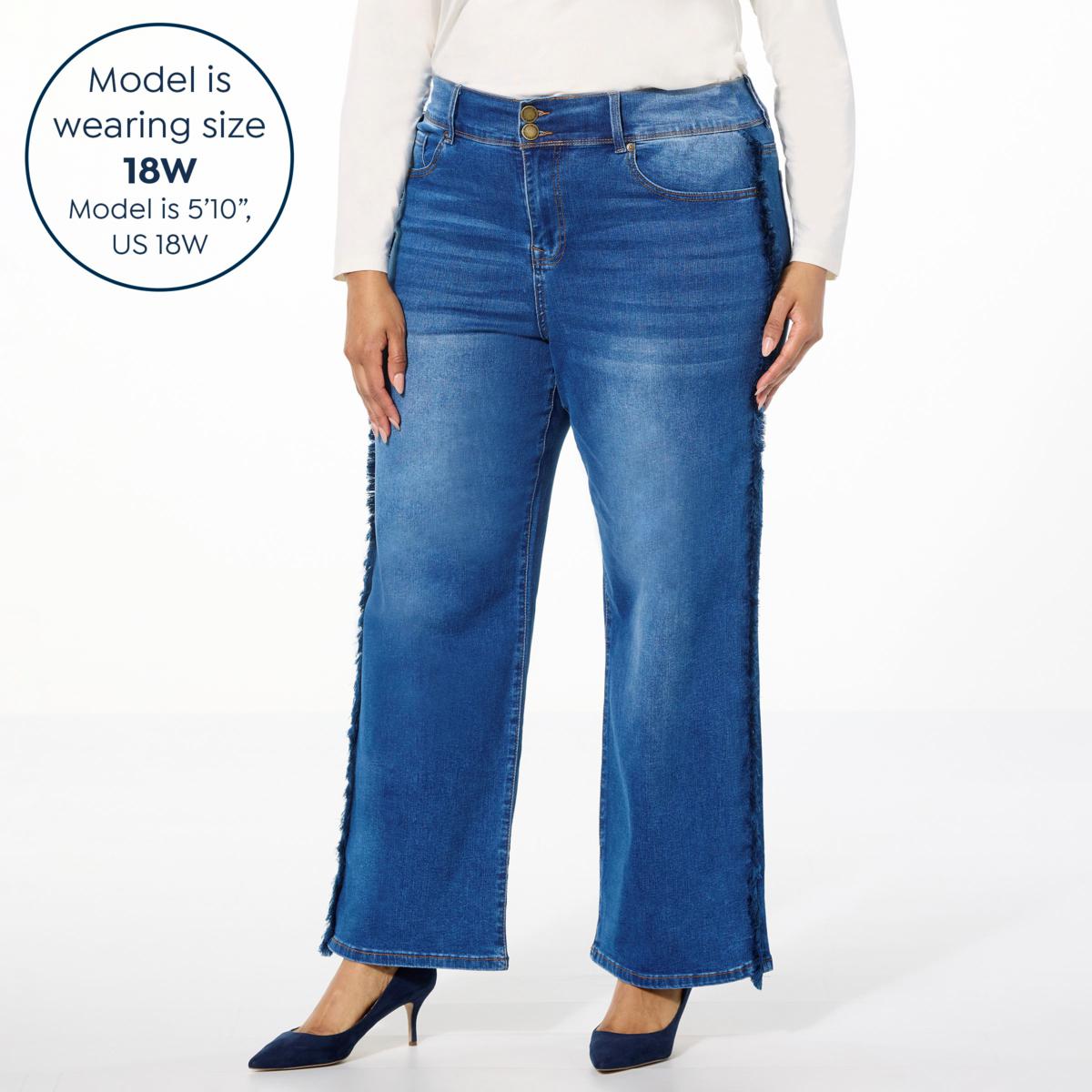 DG2 by Diane Gilman New Classic Stretch Denim Frayed Wide-Leg Jean