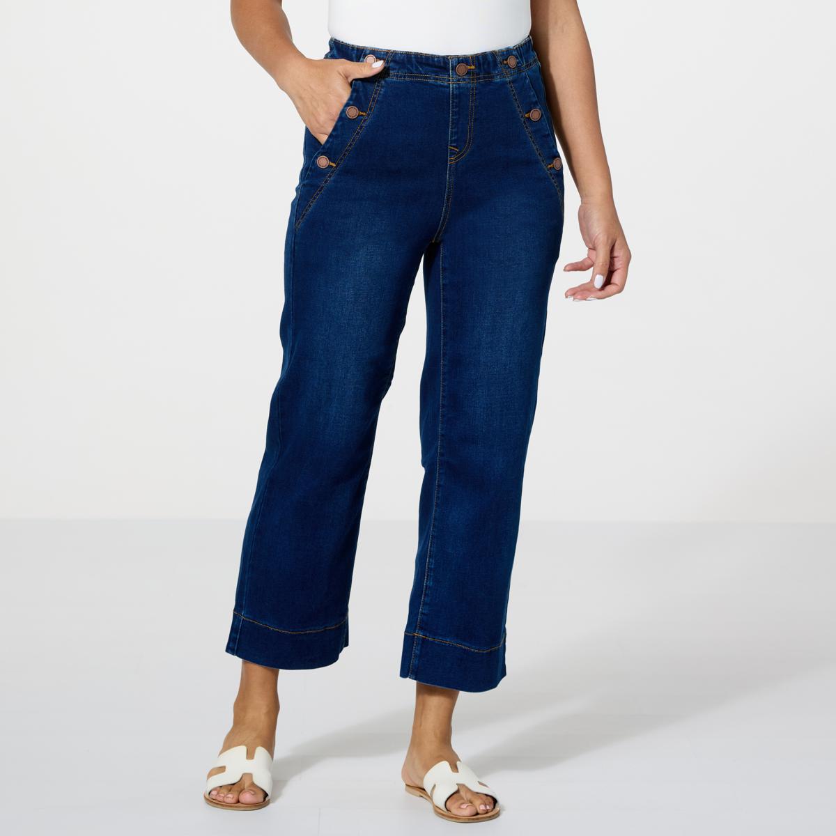 DG2 by Diane Gilman New Classic Stretch Denim Pull-On Crop Sailor Jean ...