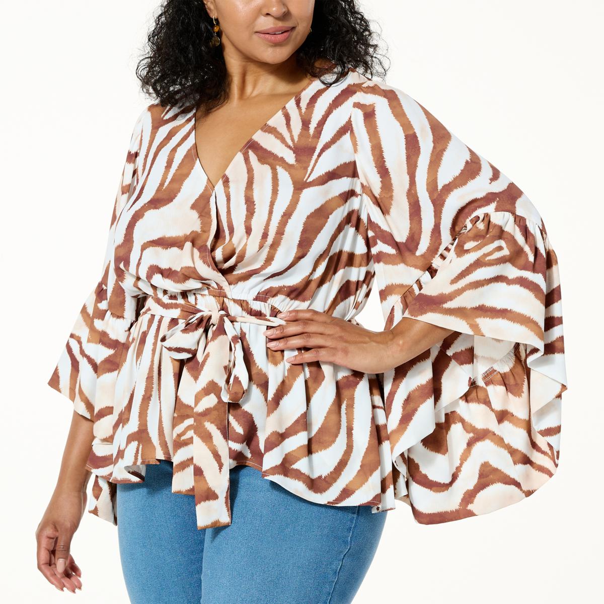 DG2 by Diane Gilman Signature Collection Printed Drama Sleeve Blouse ...