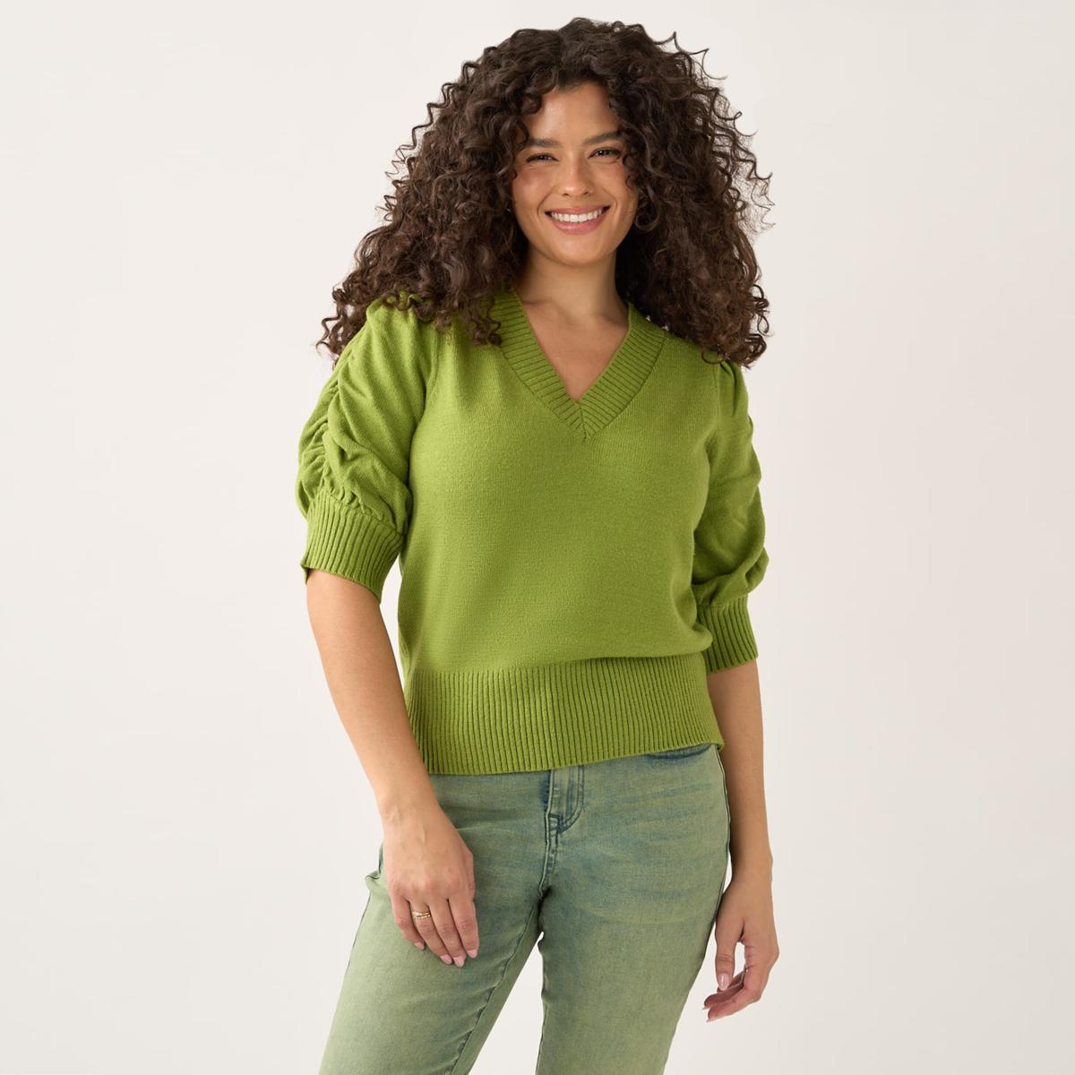 DG2 by Diane Gilman SoftEase Knit Puff-Sleeve Sweater | HSN