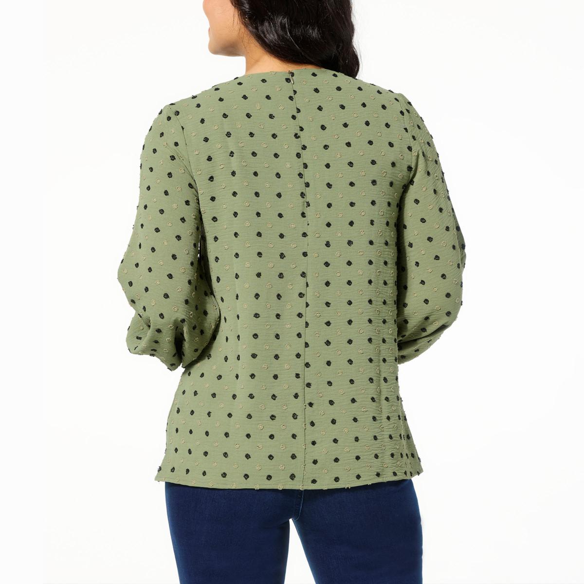DG2 by Diane Gilman Swiss Dot Chain-Trimmed Neckline Blouse | HSN