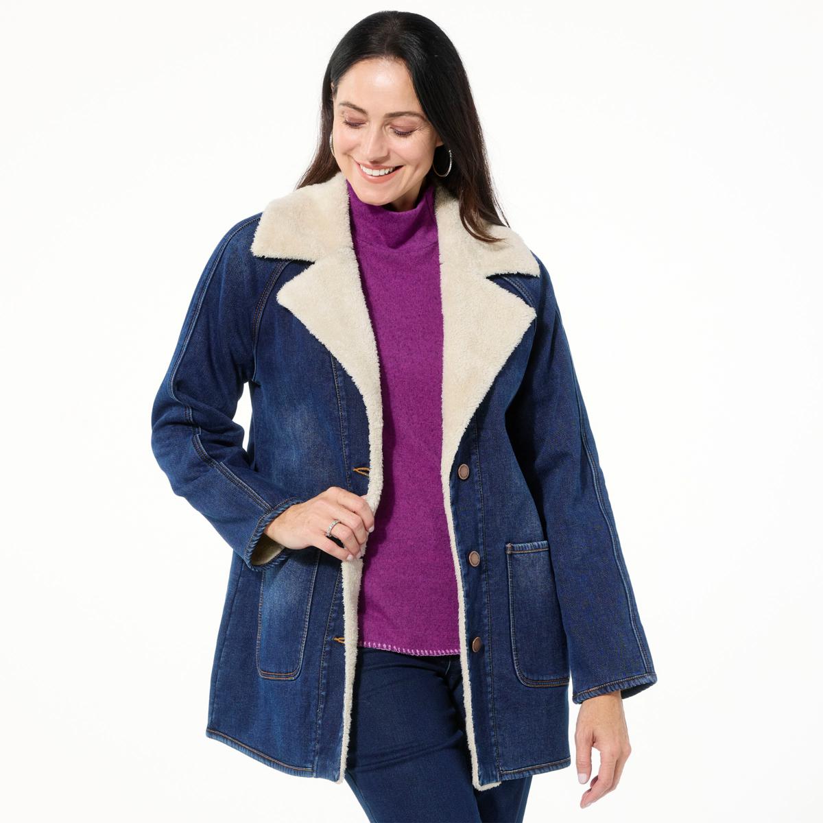DG2 by Diane Gilman Vintage-Style Denim Sherpa Coat