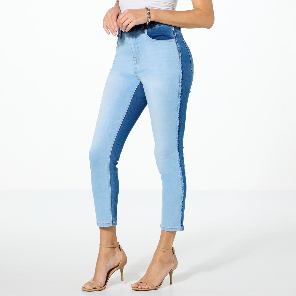 DG2 by Diane Gilman Virtual Stretch Denim 2-Tone Skinny Fray Crop