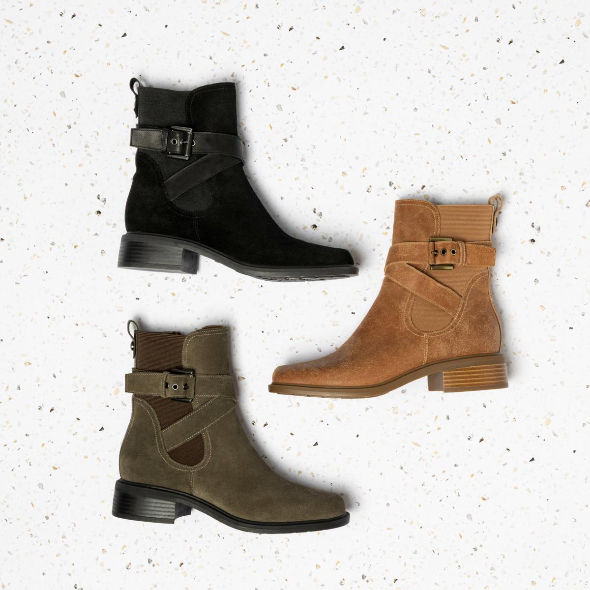 Donald Pliner Suede Leather Ankle‎ Boots Brown Harness Buckle Moto Biker Style 8 Donald Pliner Mathilda Suede Moto Bootie | HSN main image 2