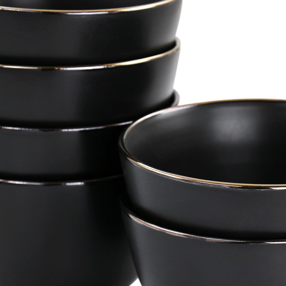 6pc Paul Stoneware 12 oz Mug Set with Rim Matte Black/Gold - Elama