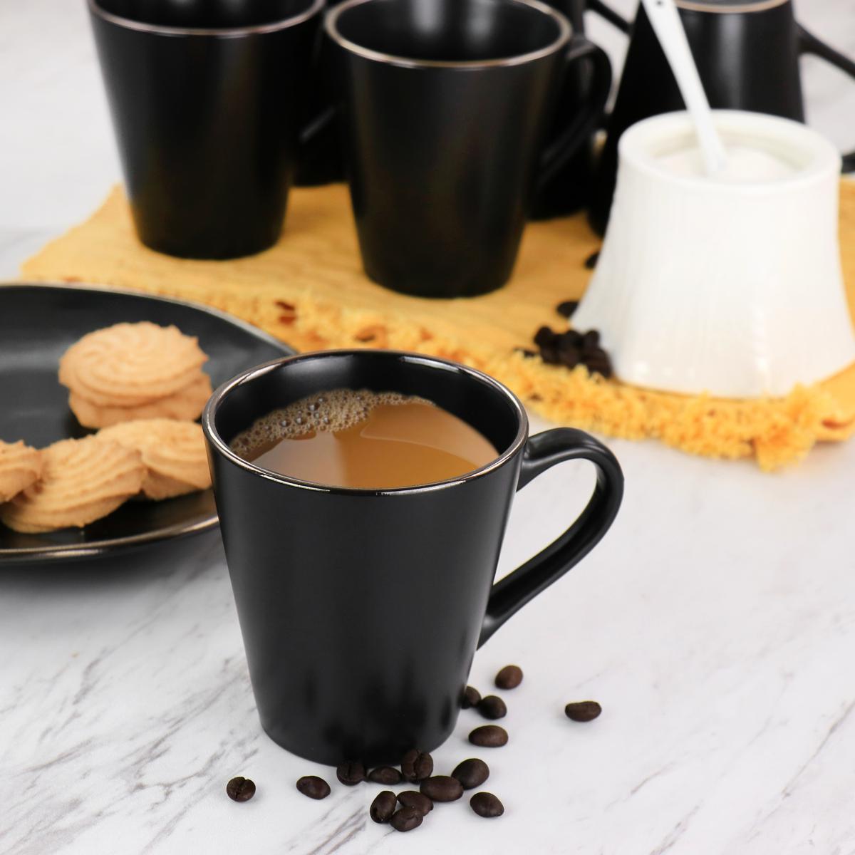 Elama Paul 6-Piece Stoneware Mug Set in Matte Black with Gold Rim | HSN