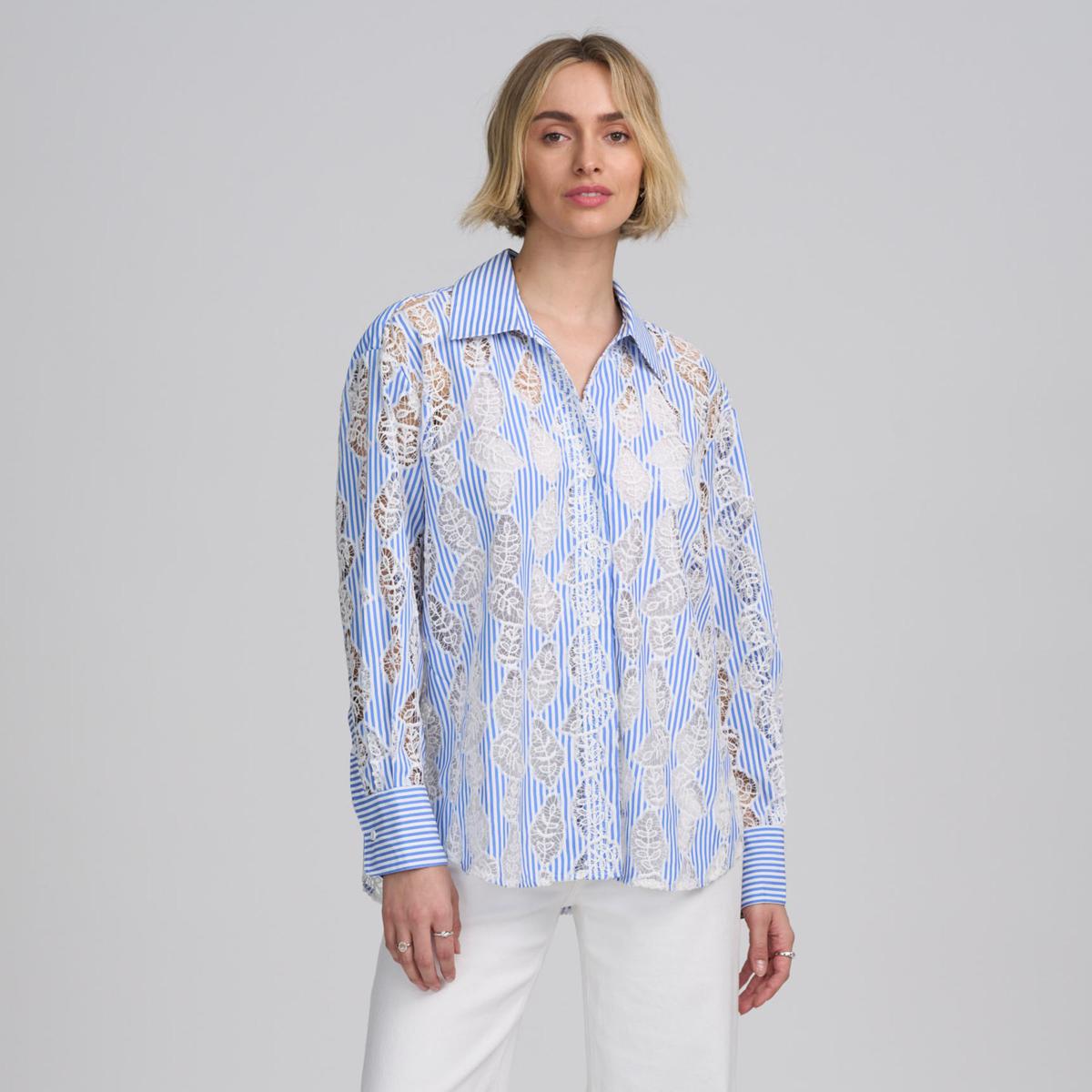Elle Get the Look Striped Lace Shirt | HSN