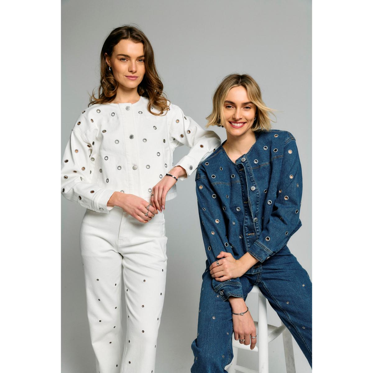 Elle Get the Look Washed Denim Grommet Jacket | HSN
