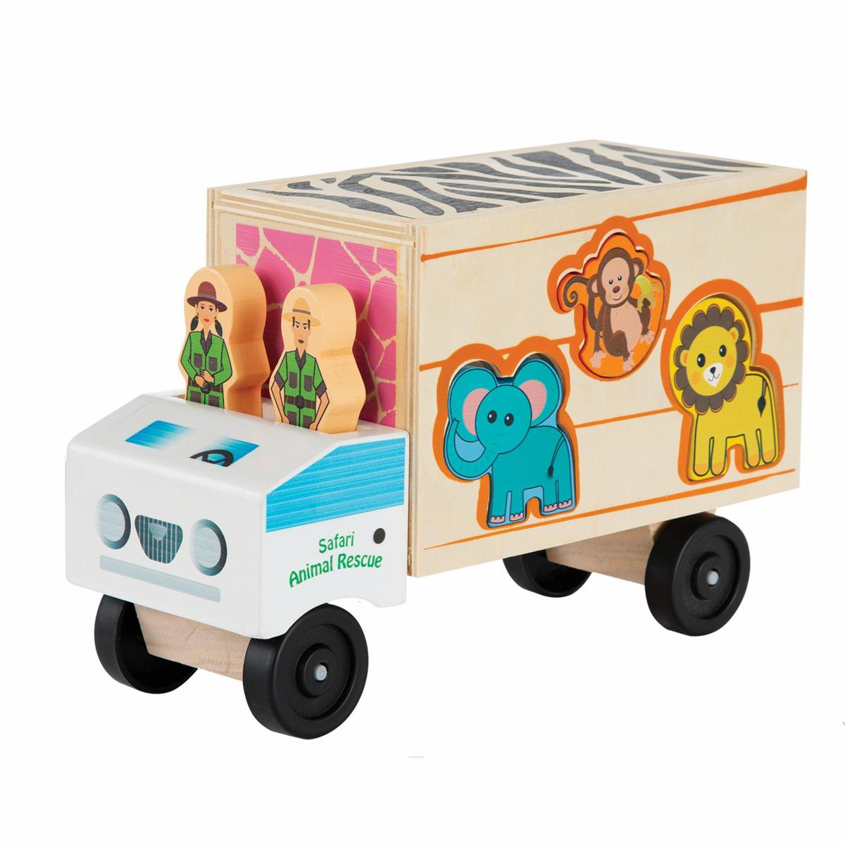 Melissa & Doug Animal Rescue Shape-Sorting Truck - Wooden Toy With 7 Animals  and 2 Play Figures -Vehicle Toys For Toddlers Standard 