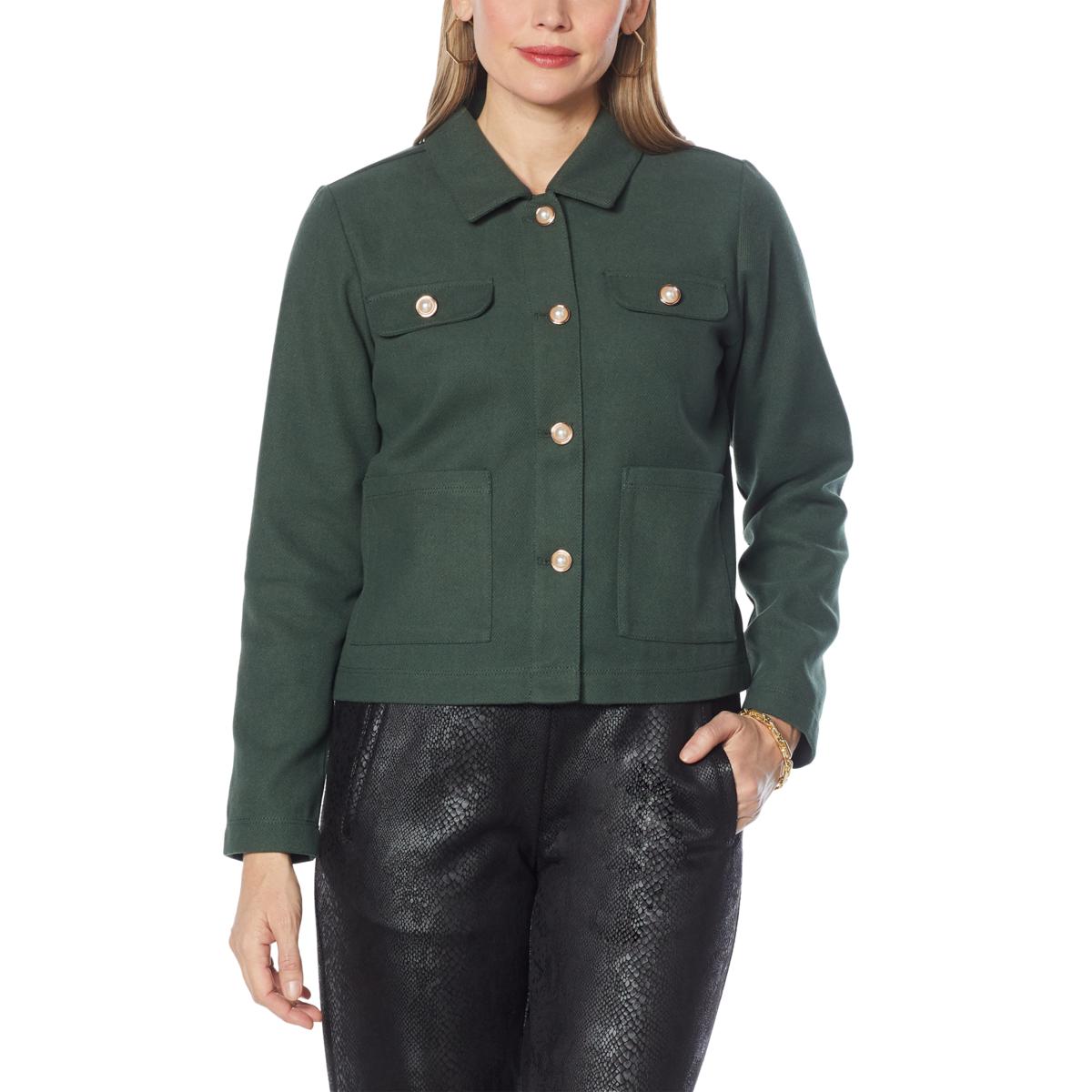 G by Giuliana ChicTech Stretch Twill Ruffle-Sleeve Bomber Jacket