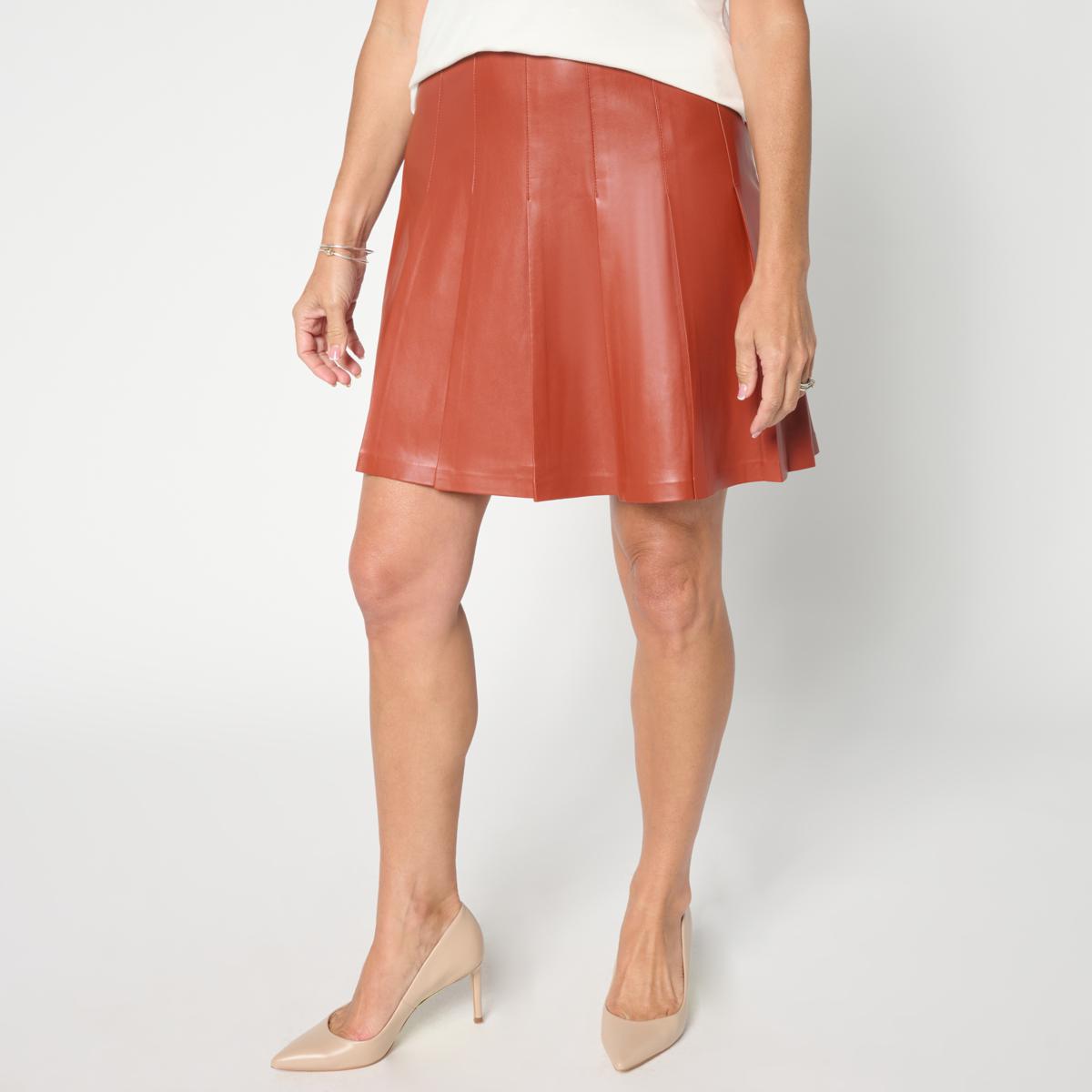 G by Giuliana Pleated Faux Leather Skirt 23550224 HSN