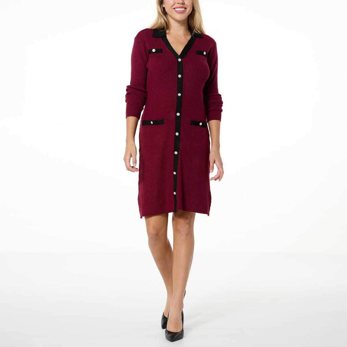 G by Giuliana Ribbed Knit Button-Front Sweater Dress - 21069466 | HSN