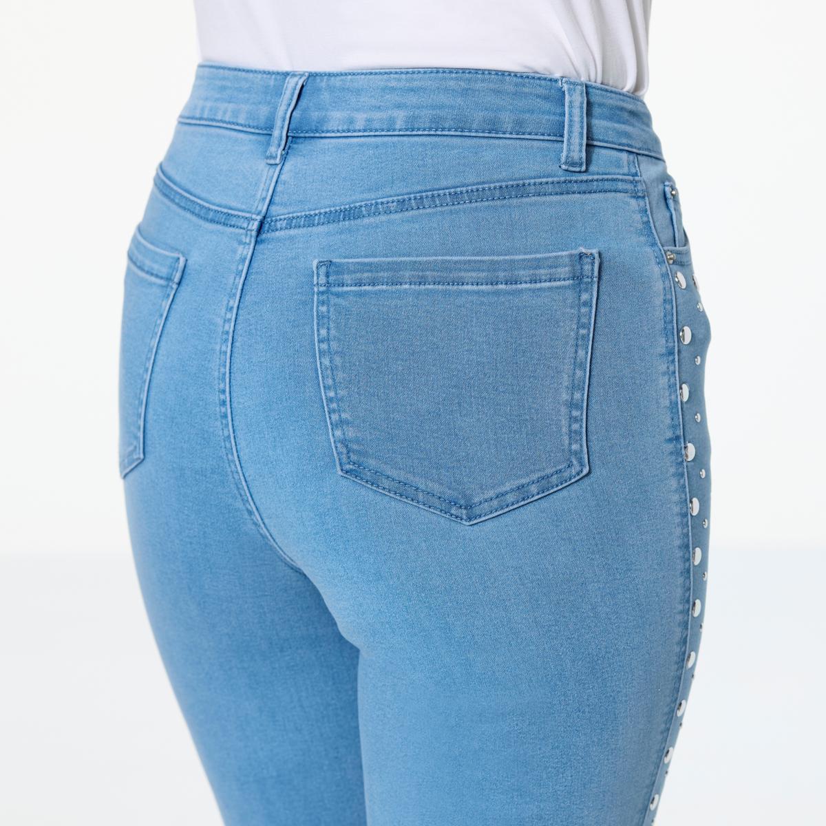 G by Giuliana Stretch Denim Straight-Leg Jean with Studs