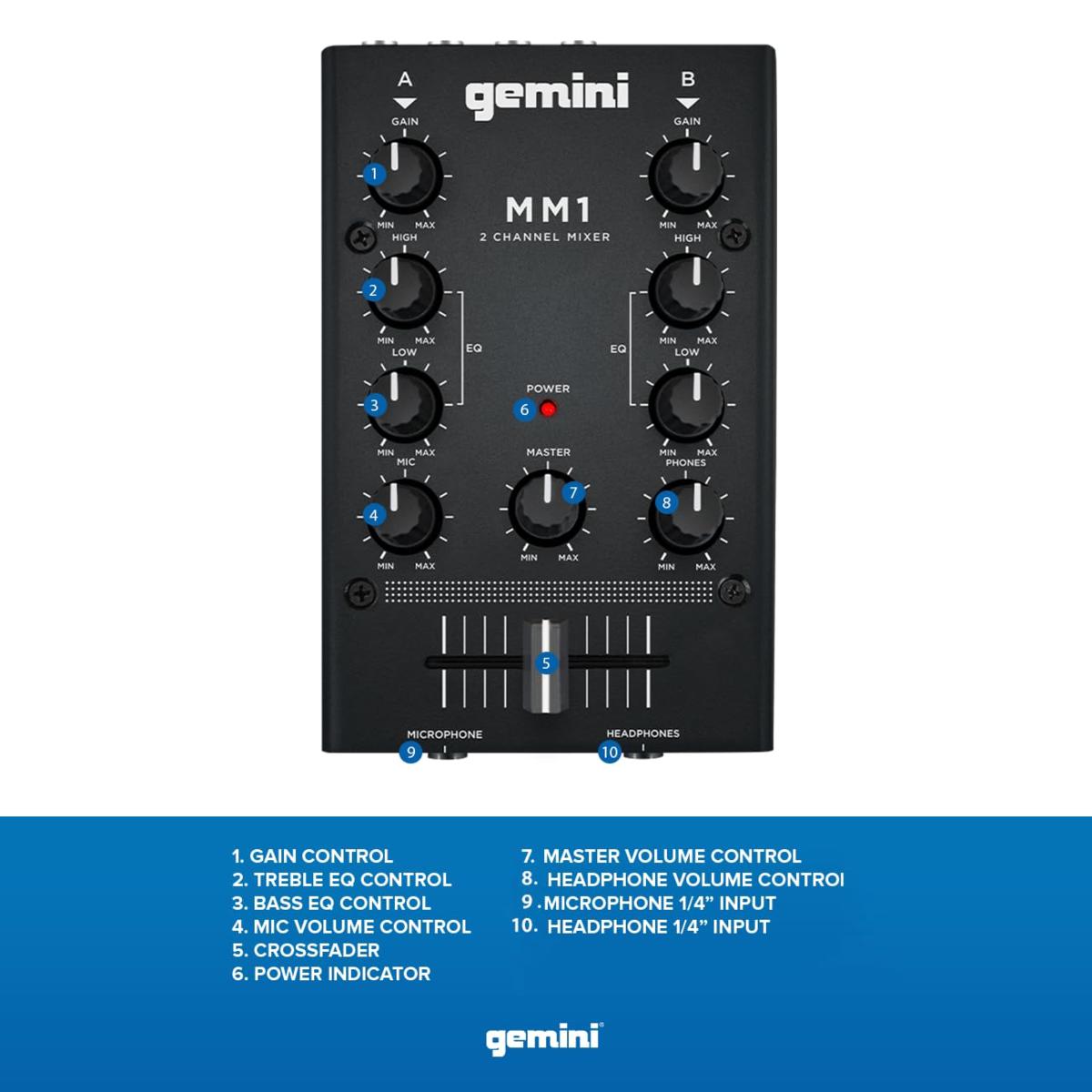 Gemini MM1 2 Channel Pocket Sized DJ Mixer | HSN
