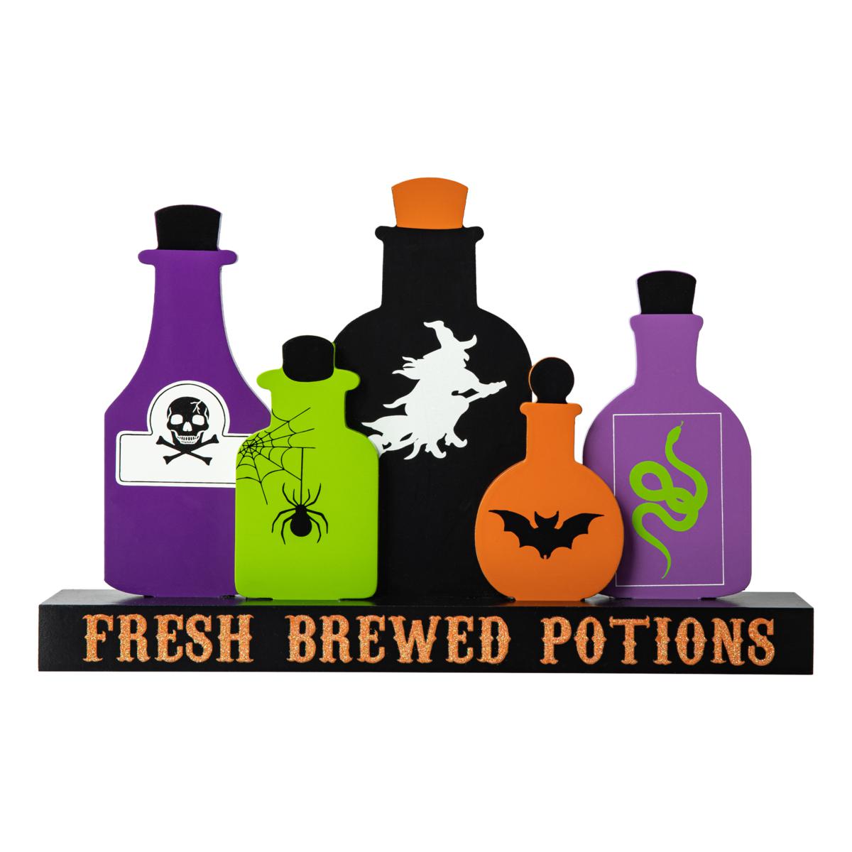 4 Decorative Halloween Potion Bottles With Cork Stopper.