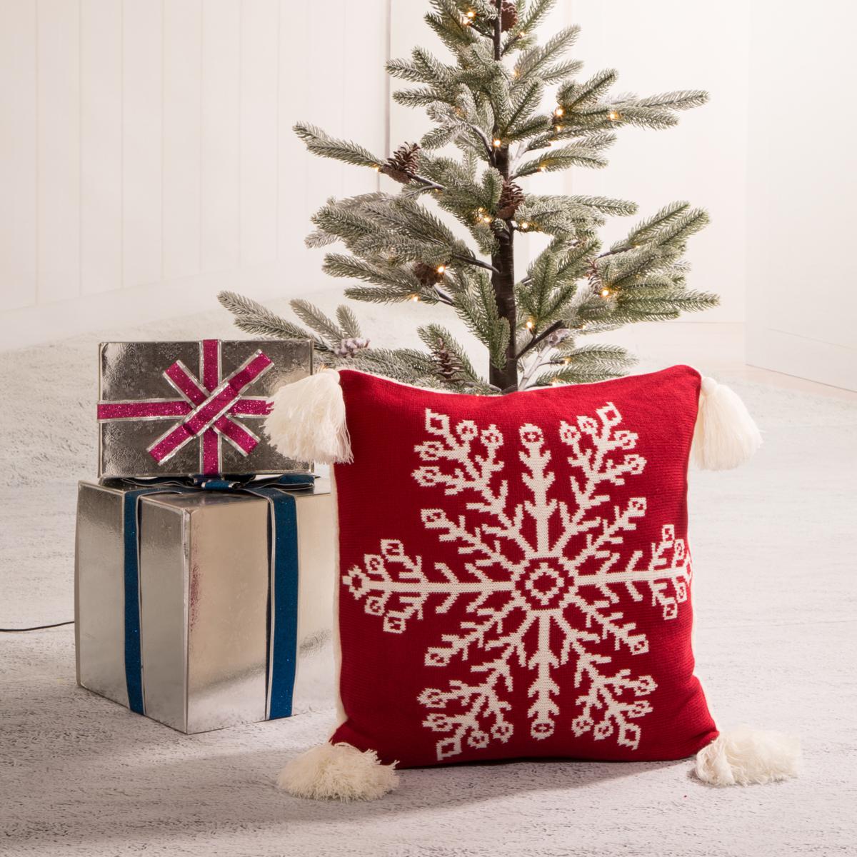 Snowflake Embroidered Neutral Holiday Decor Throw Pillow Soft And