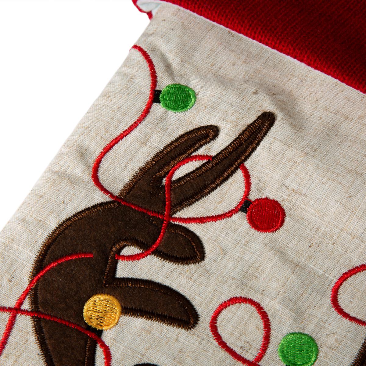 Glitzhome 21 in. L LED Embroidered Linen Christmas Stocking - Reindeer  1113203055 - The Home Depot