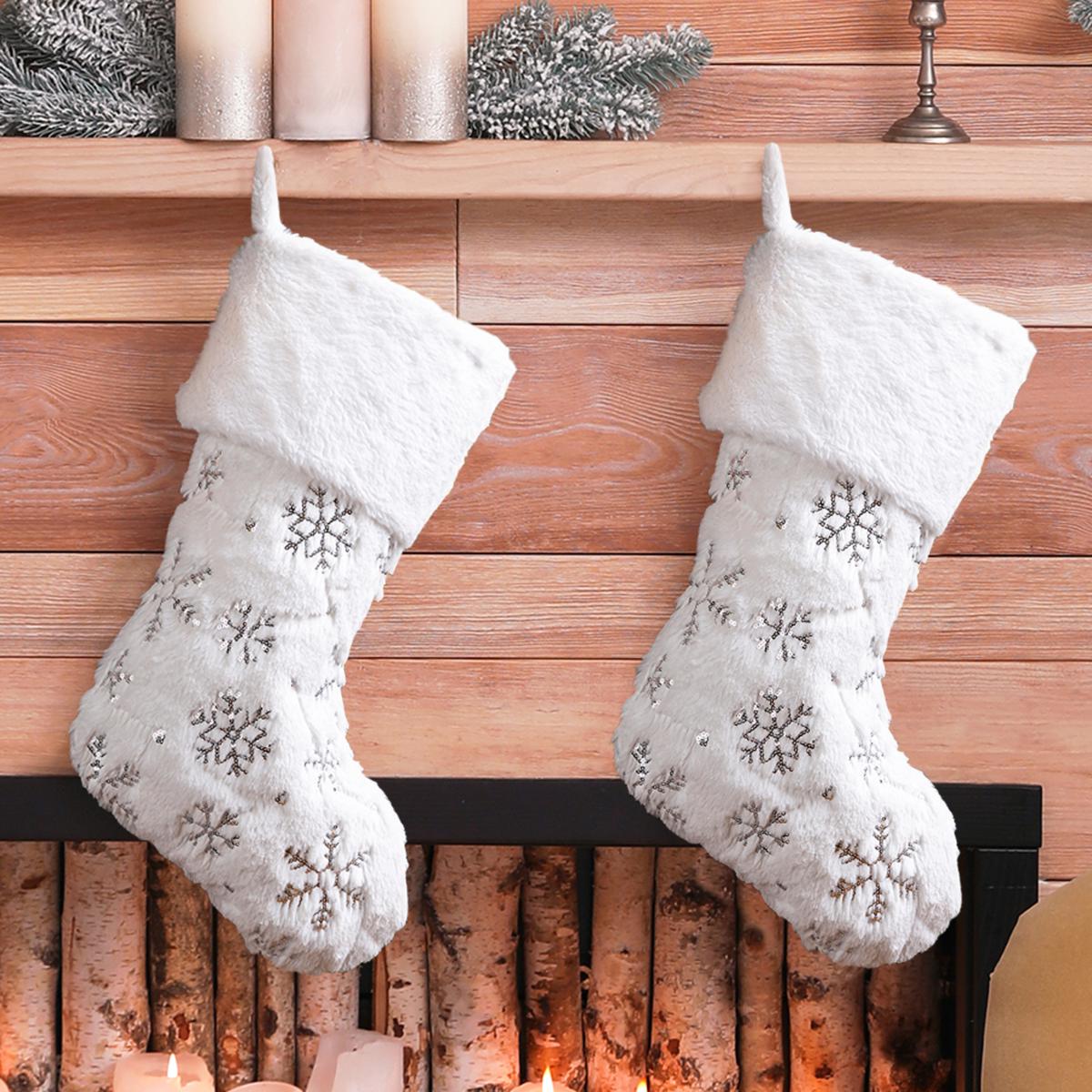 Glitzhome 21in. H White Plush with Snowflake Christmas