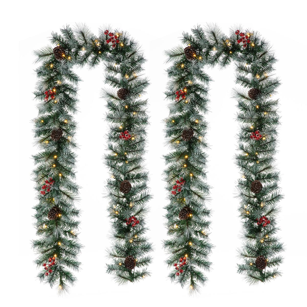 Glitzhome 2pk 9' Pre-Lit Greenery Garland with 50 White Lights ...