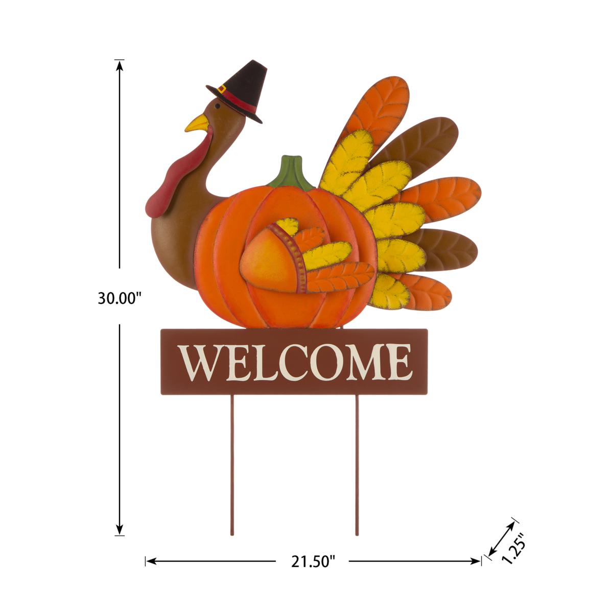 Glitzhome 30in. H Thanksgiving Metal Turkey Yard Stake Wall Decor