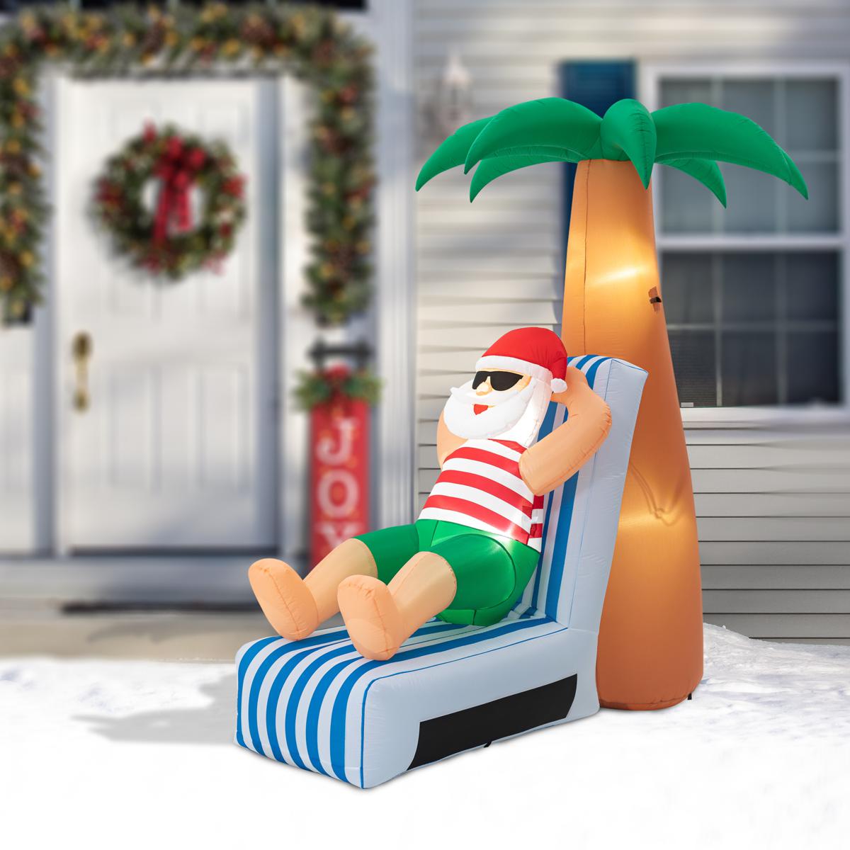 Glitzhome 6' Lighted Inflatable Santa under Tree - 23335482
