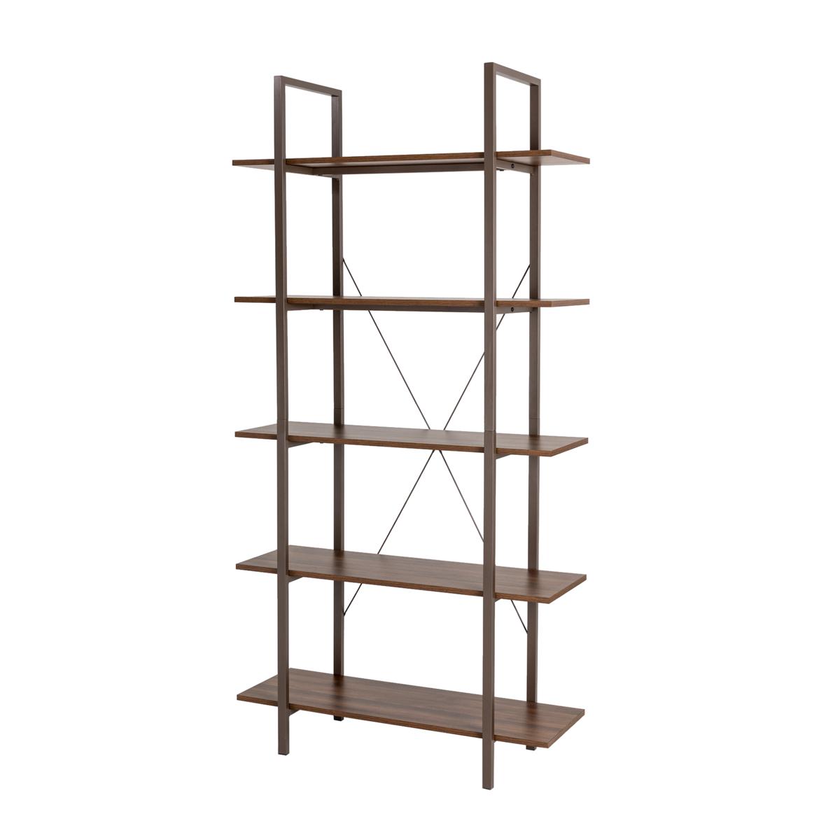 Glitzhome 72"H Modern Industrial Metal/Wooden Bookcase with 5 Tiers