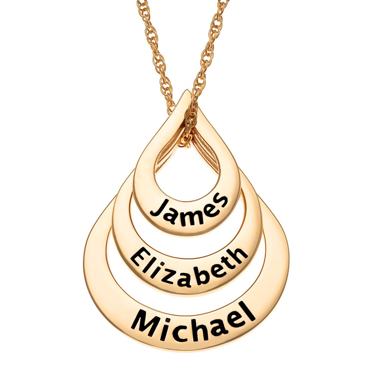 Goldtone Sterling Silver Nesting Teardrop Names Necklace - 3 Names ...