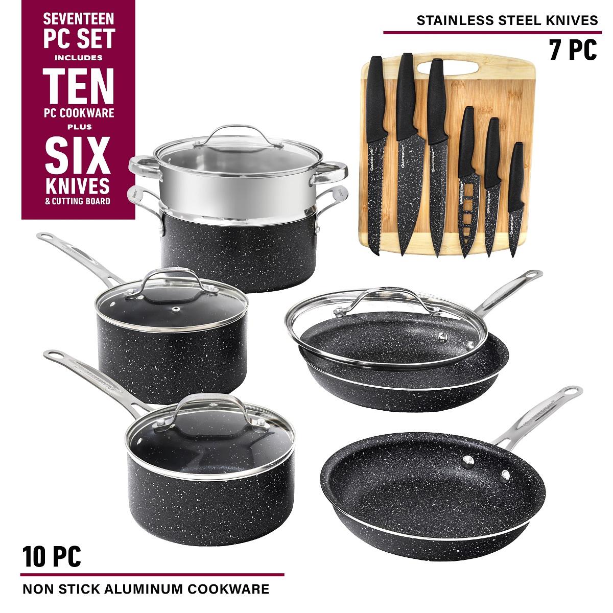 Granitestone 17-Piece Cookware Set with Cutting Board & Utensils