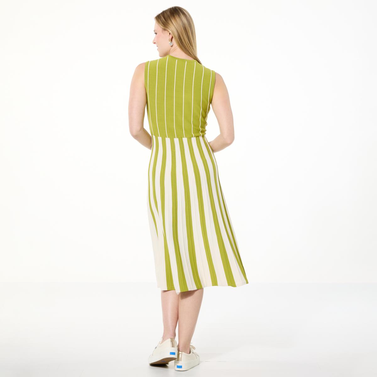 GREY by Jhoan Sebastian GREY Pleated Knit Dress - Green Apple/Cream Combo - Size 3X GREY by Jhoan Sebastian GREY Pleated Knit Dress - Green Apple/Cream Combo - Size 3X