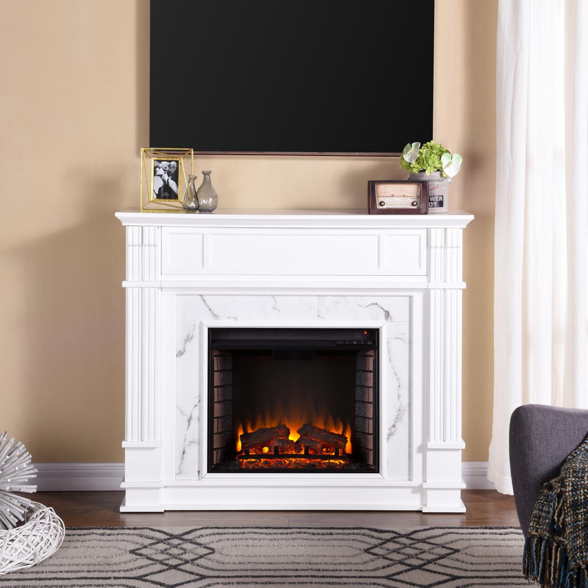 Highgate Faux Cararra Marble Media Electric Fireplace | HSN