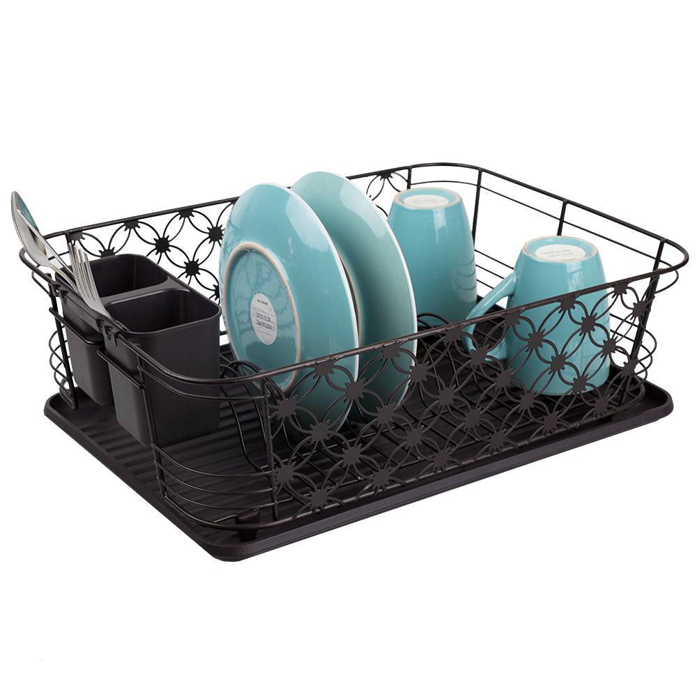 Home Basics 3 Piece Vinyl Coated Steel Dish Drainer with Drip Tray