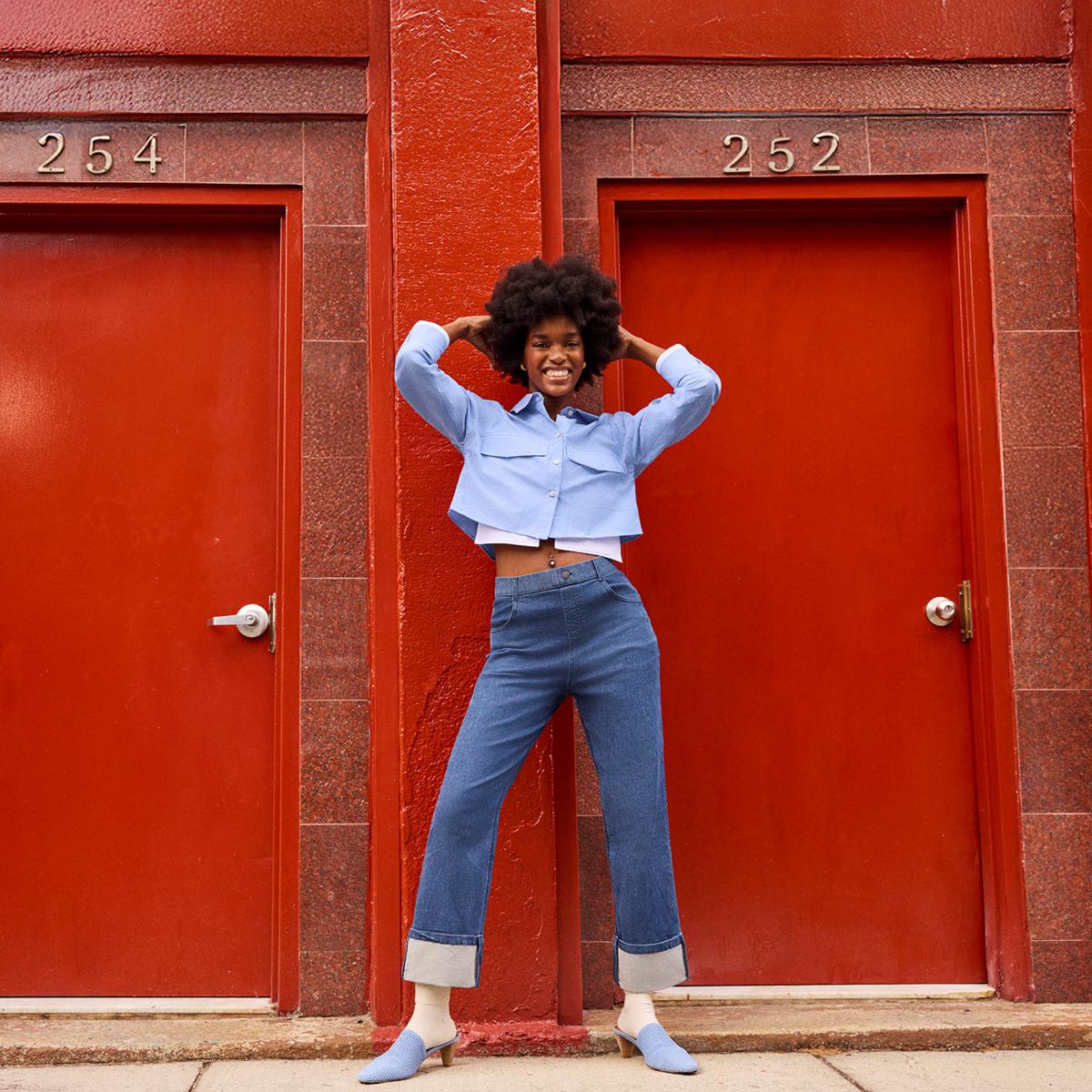 HUE Wide Leg Cuffed Denim Pant - 23431745 | HSN