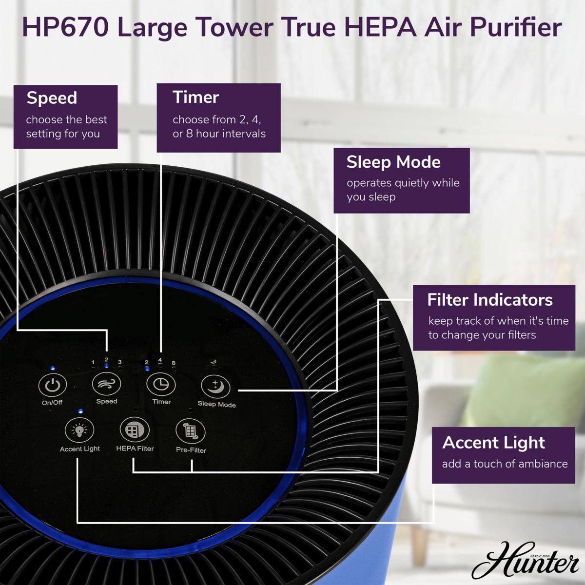 Hunter HP670 Large Tower True HEPA Air Purifier - 23224890 | HSN