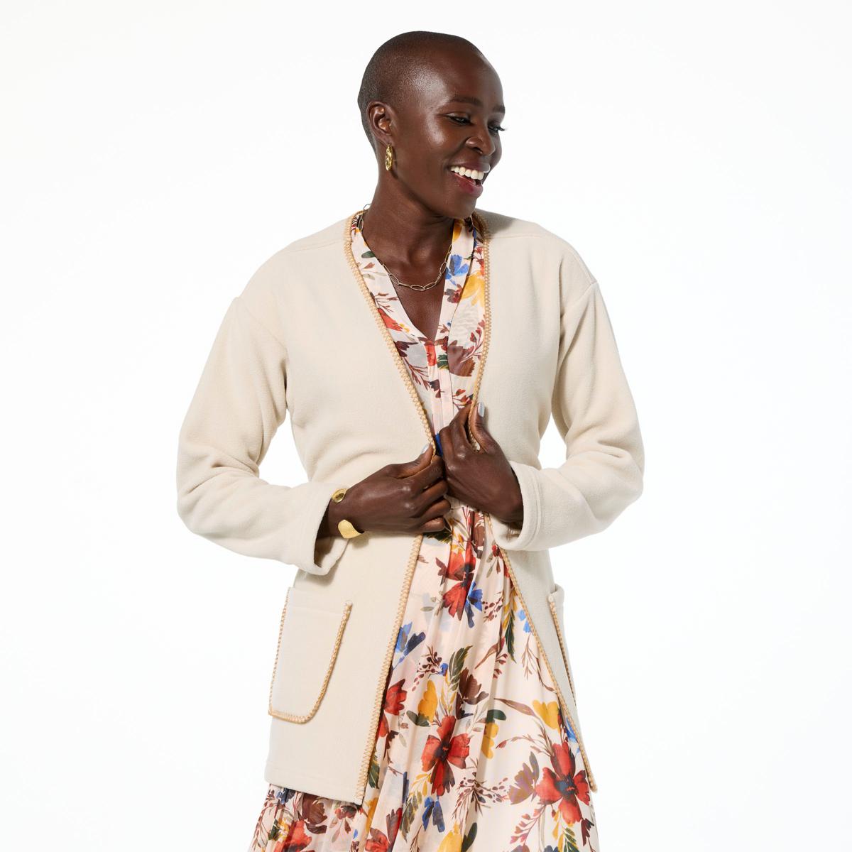 IMAN Global Chic Belted Fleece Jacket