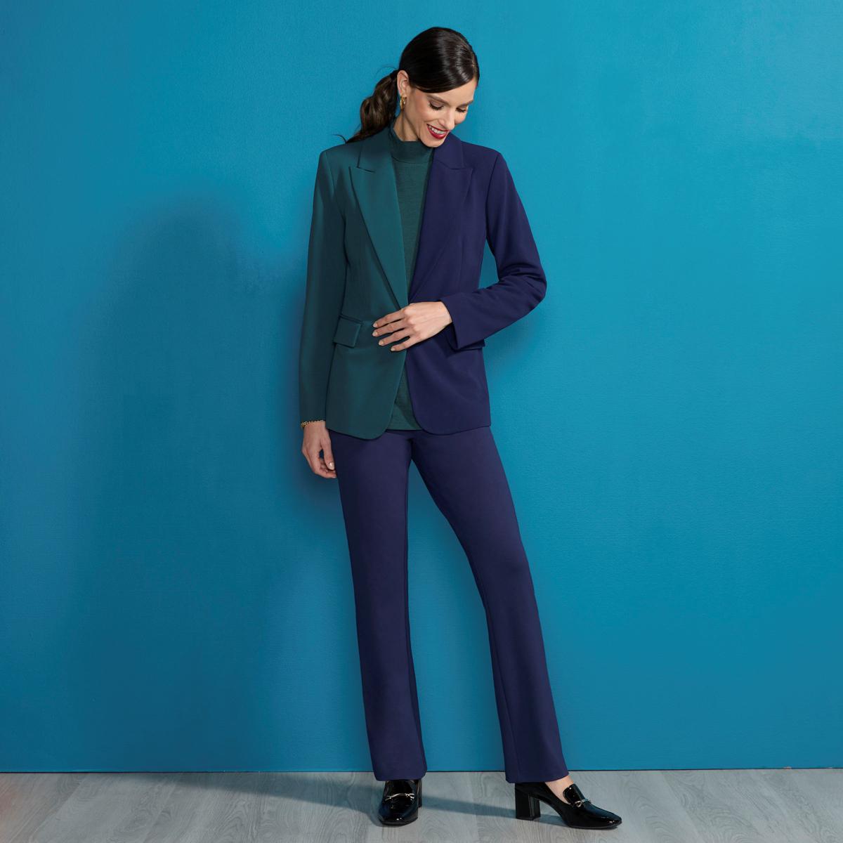 IMAN Global Chic Colorblocked Crepe Knit Lined Blazer