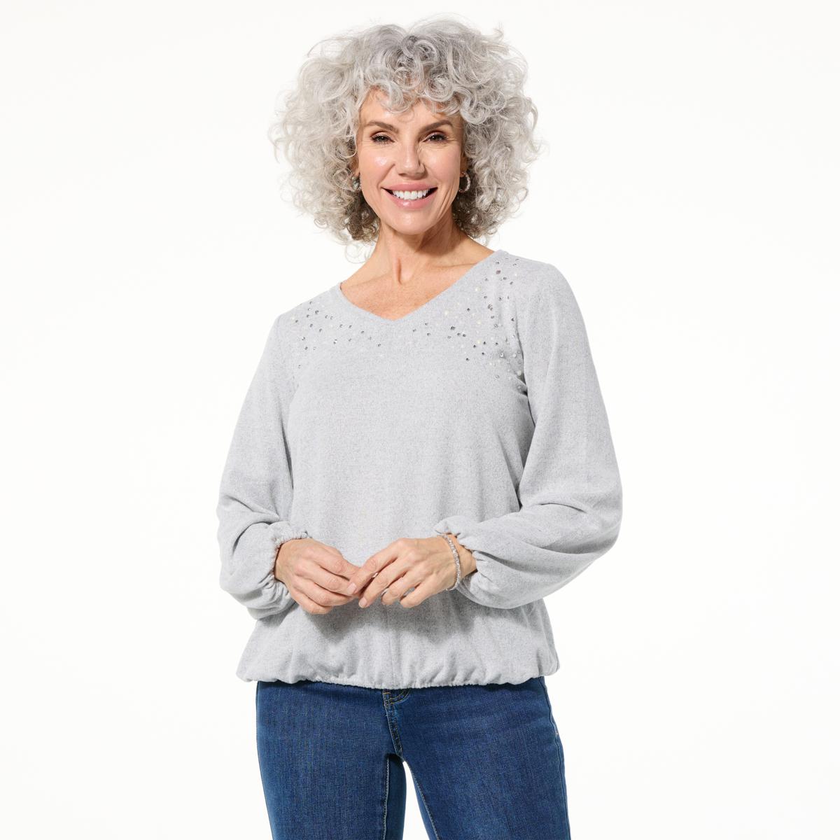 IMAN Global Chic Embellished Sweater Knit Top with Bubble