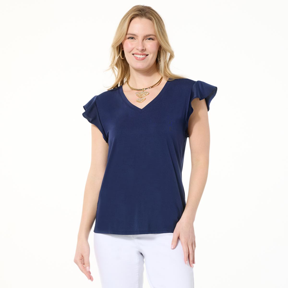 IMAN Global Chic Knit Top with Woven Flounce Sleeves | HSN