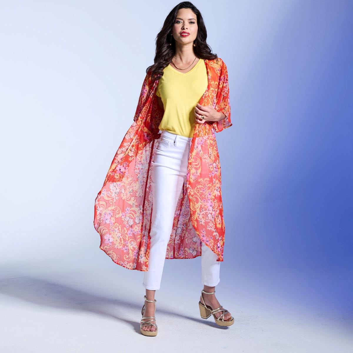 IMAN Global Chic Knit Top with Woven Flounce Sleeves